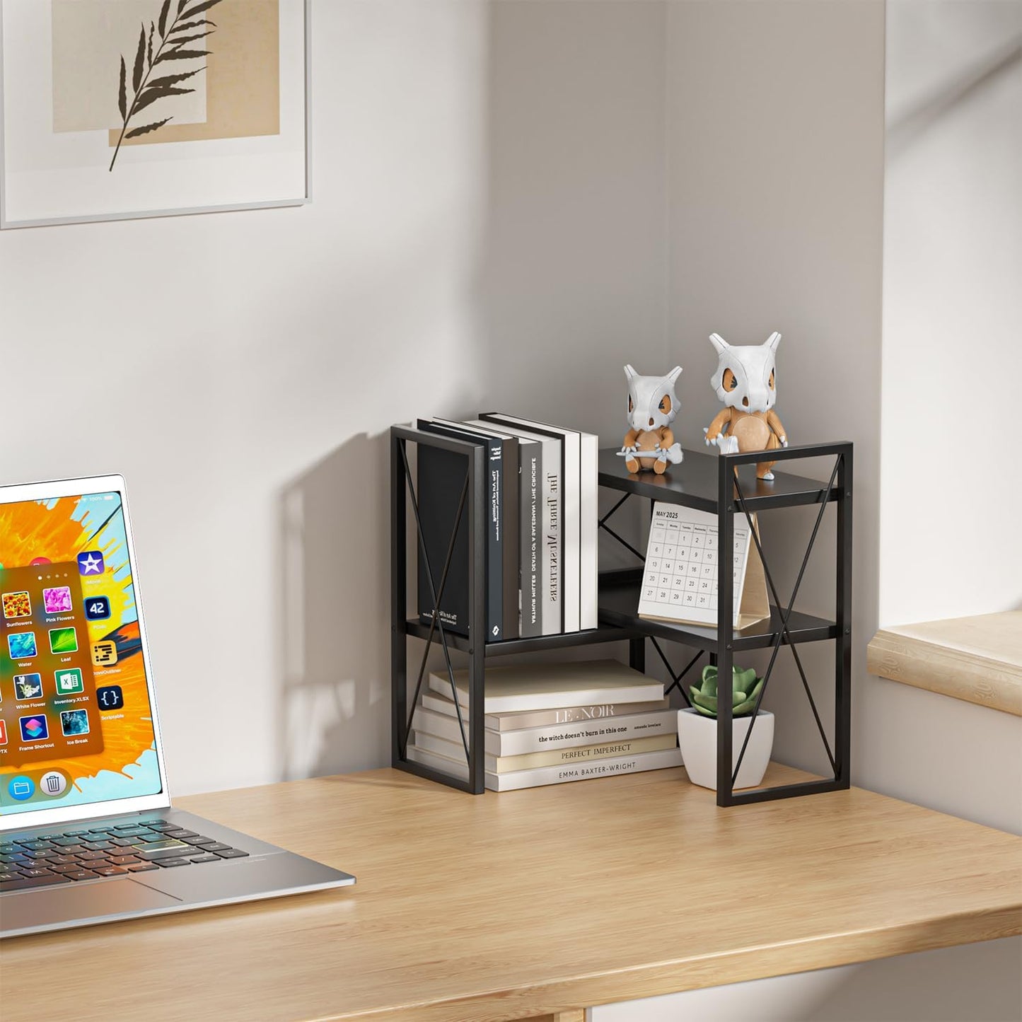 Desktop Shelf Organizer,Small Bookshelf for Office,Wood Desk Top Shelves, Office Organization and Storage (Black)