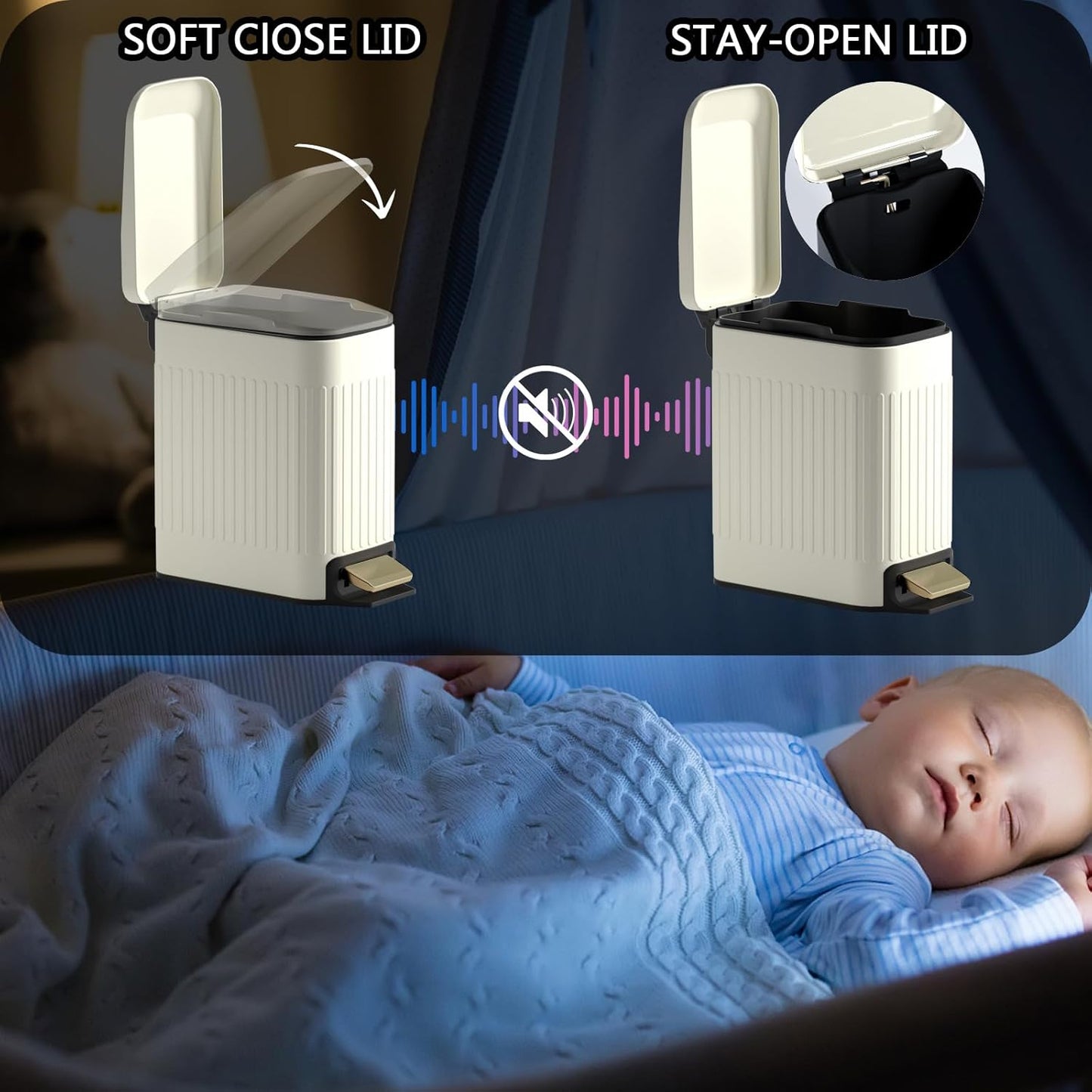 Small Bathroom Trash Can with Lid Soft Close-6L/1.6 Gal Slim Step Garbage Can-Metal Pedal Wastebasket-Narrow Rectangle Garbage Container Bin for Corner Office, Bedroom, Toilet, Live Room-Beige