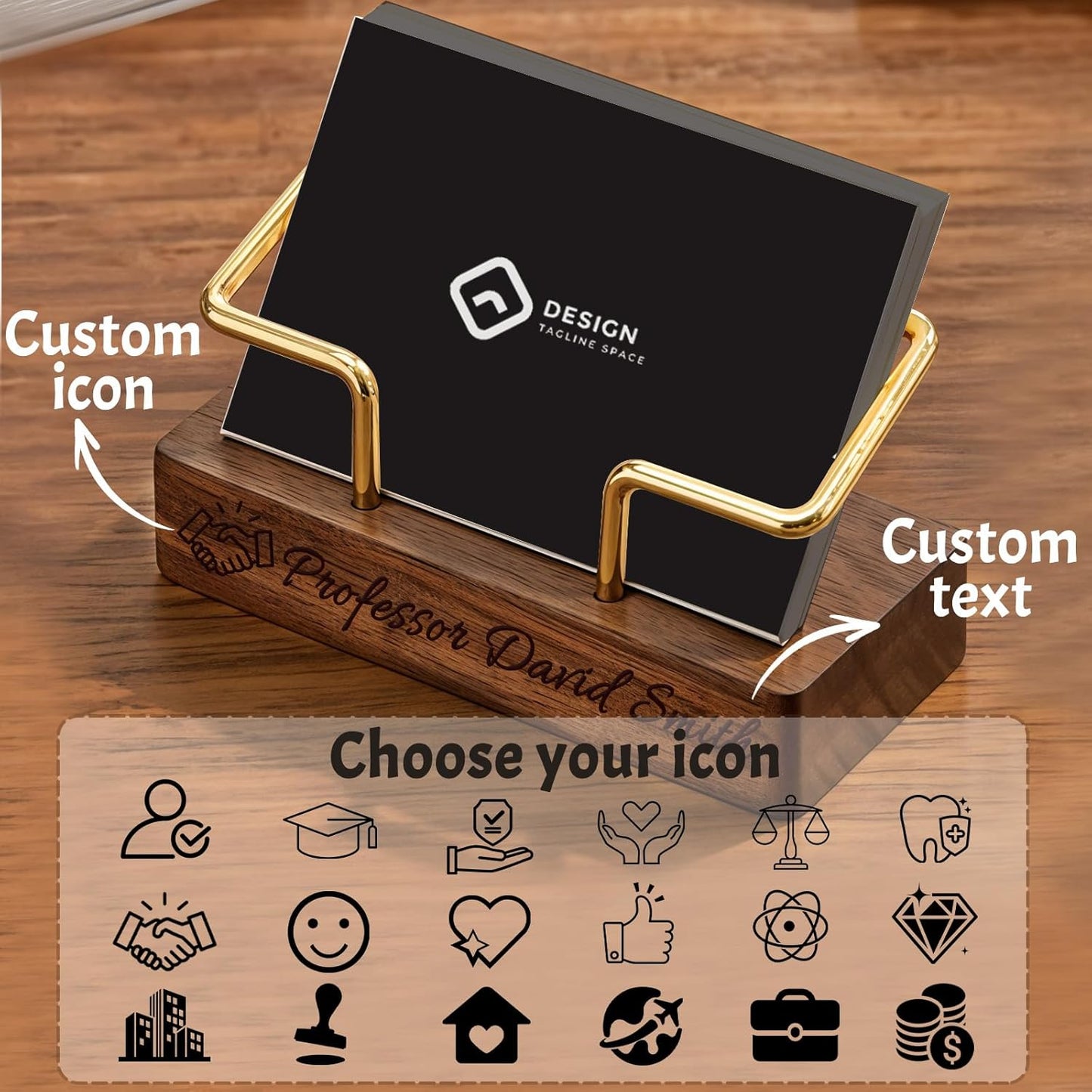 HJX 2Pcs Custom Business Card Holder for Desk - Personalized Engraved Name Logo Wooden Business Card Organizer, Customized Business Card Desktop Display Gifts for Men Women (2 packs)