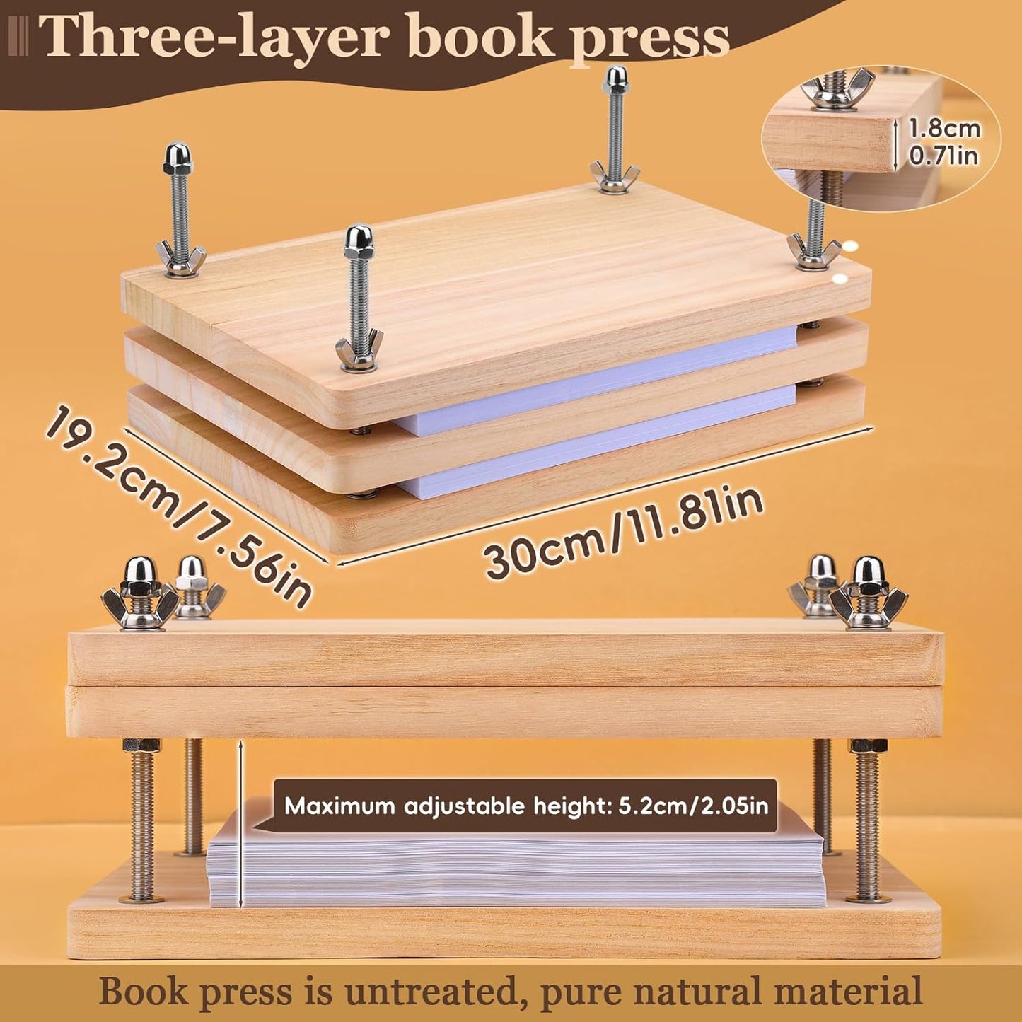 JUPEAN 34 Pcs Book Binding Kits, Book Press(11.81”x7.56”), Books Making Kit with Bone Folder Bookbinding Needles Waxed Threads Books Binding Awl, Bookbinding Tools for Beginners