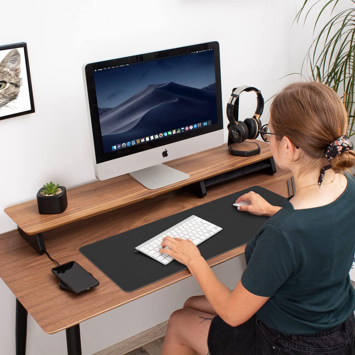 Aothia Double-Sided PU Leather Desk Pad - Non-Slip Large Mouse Pad & Desk Mat for Office, Home - Waterproof, Easy to Clean, Durable Dual-Sided Surface (36" x 17", Black)