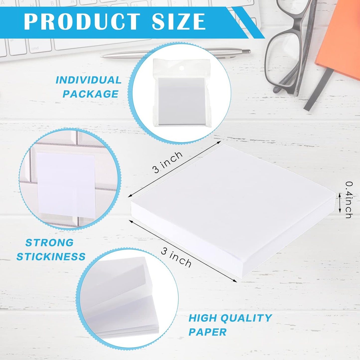 Sabary 2400 Sheets White Sticky Notes 3 x 3 Inch Self Stick Notes Pads Easy Note Pads for Office Home Studying Supplies, 24 Pads, 100 Sheets/Pad, Individual Package