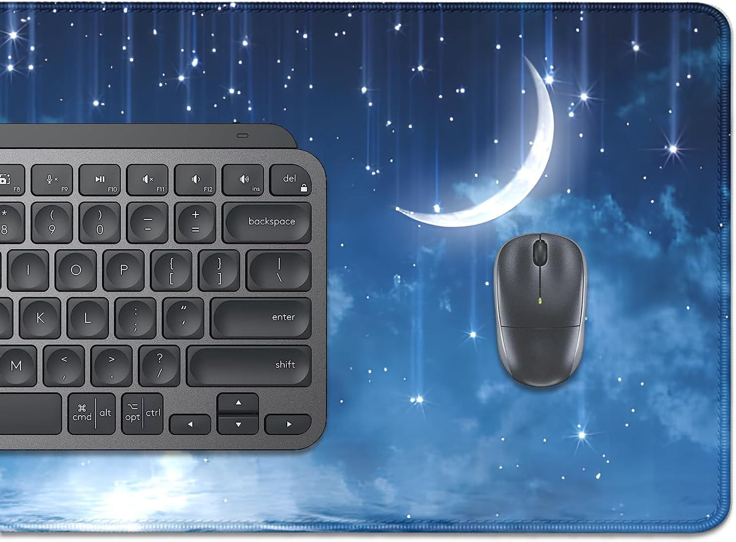 Blue Sky Stars Moon Desk Pad Mouse Pad,Large XL Meteor Showers Mouse Mat with Stitched Edges,Non-Slip Rubber Base Mousepad for Office PC Keyboard Laptop and Home Work Desk Mat(27.5X11.8 in)