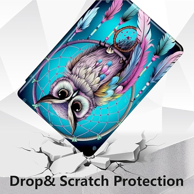 for All-New Amazon Kindle Fire HD 10 Tablet Case (13th Generation, 2023 Release) 10.1", 360 Degree Rotating Stand Cover with Auto Wake Sleep Case for Fire Tablet 10 2023,Dream Catcher/Owl