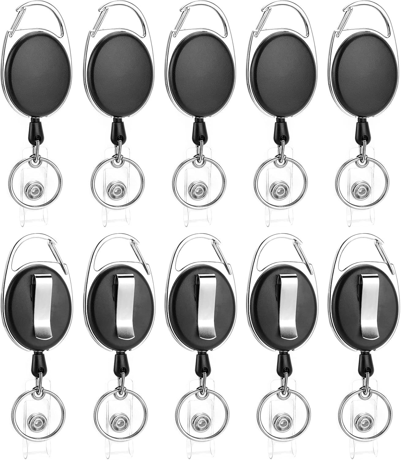 10 Pack Retractable Badge Reel with Carabiner Belt Clip and Key Ring Retractable ID Badge Holders for Office Worker Doctor Nurse