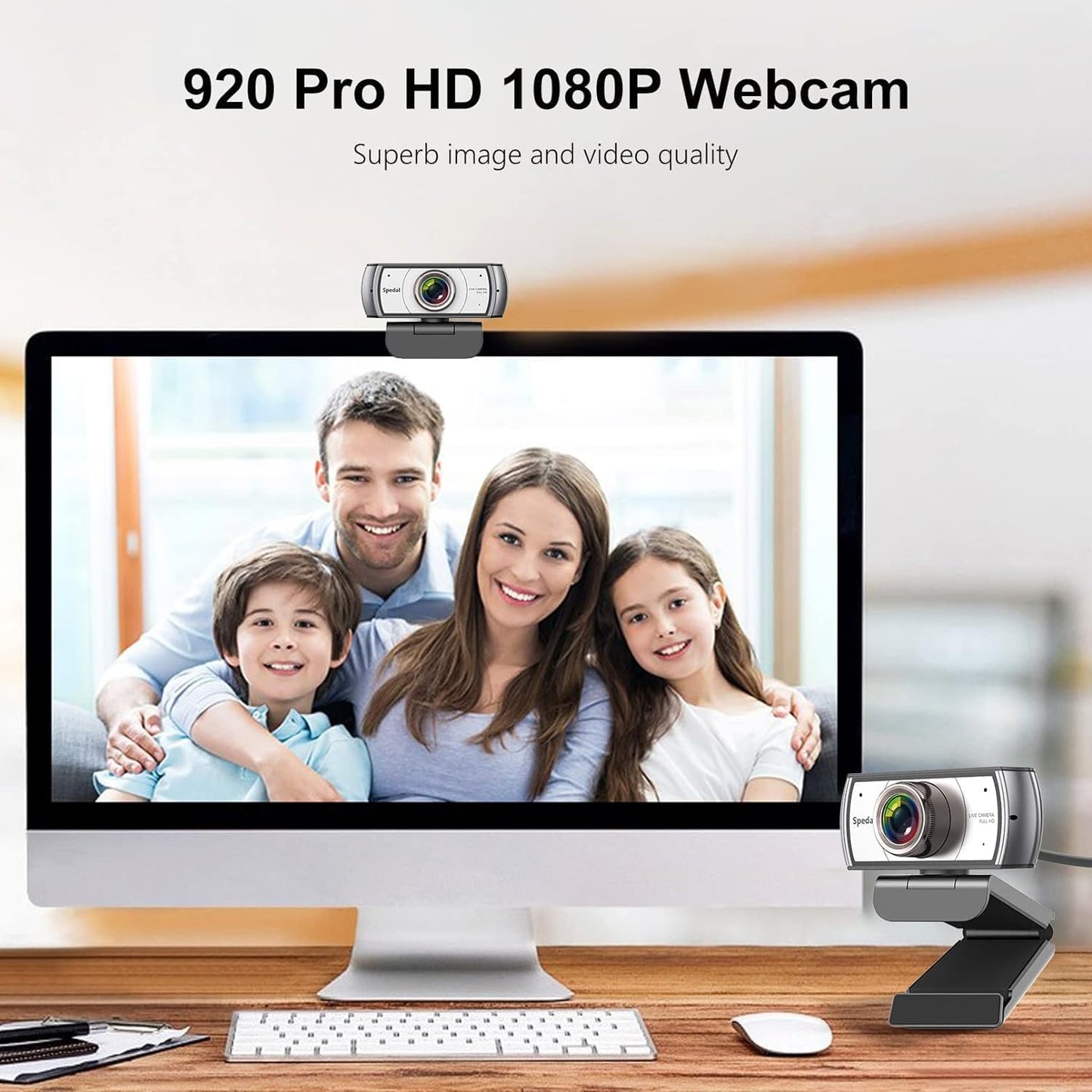 Wide Angle Webcam,120 Degree Large View Spedal 920 Pro Video Conference Camera, Full HD 1080P Live Streaming Web Cam with Built-in Microphone, USB Webcam for Mac, PC, Laptop and Desktop