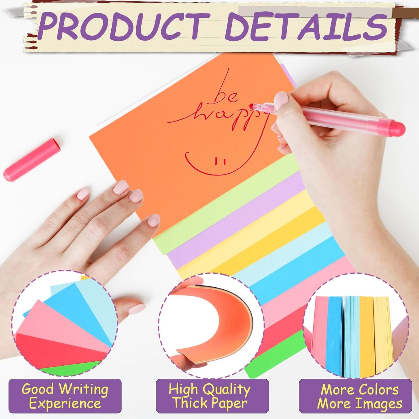 600 Count Colored Blank Index Cards, Unlined Index Cards 3x5，Flash Cards Learning Memo Scratch Pad, Heavy Notecards for Studying School Office Supplies