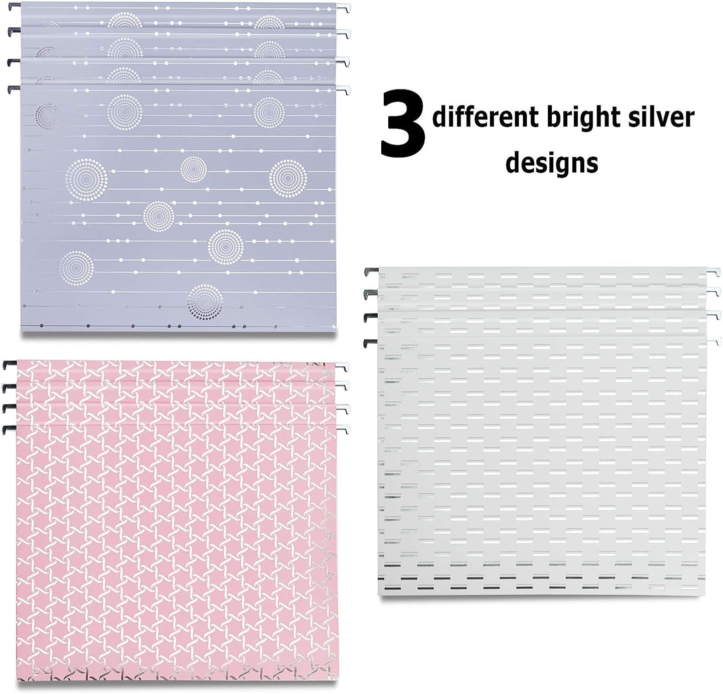 Y YOMA 12 Pack Decorative Hanging File Folders Letter Size File Folder Cute Pretty Hanging Folder Organizer for Filing Cabinet Office Home Desktop with 1/5-Cut Adjustable Tabs, 3 Silver Foil Design