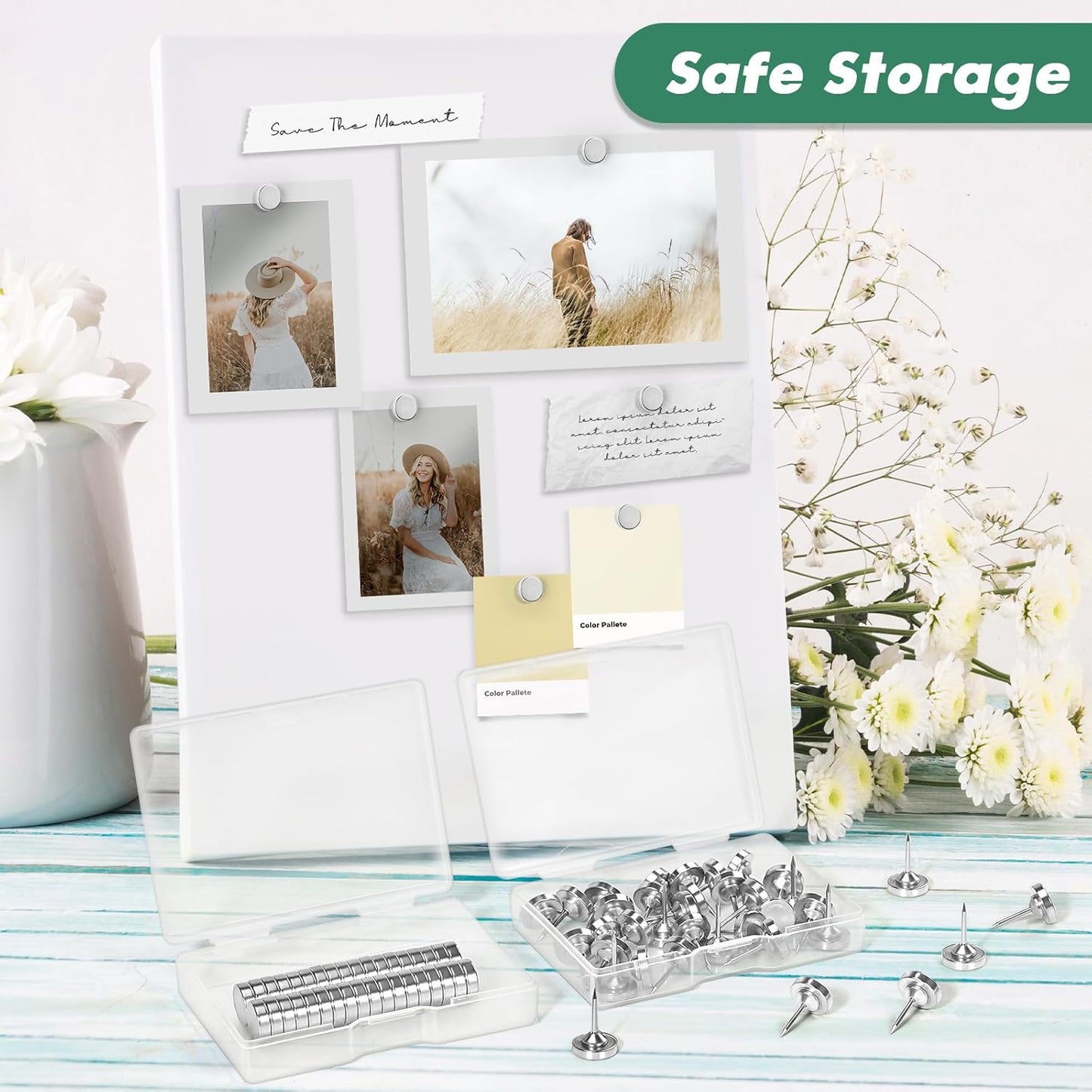 60 Pack Magnetic Push Pins, Silver Magnet Thumb Tacks, Metal Magnet Tacks, Magnetic Clips, Push Pins for Cork Board, Bulletin Board, Photo Wall, Wall