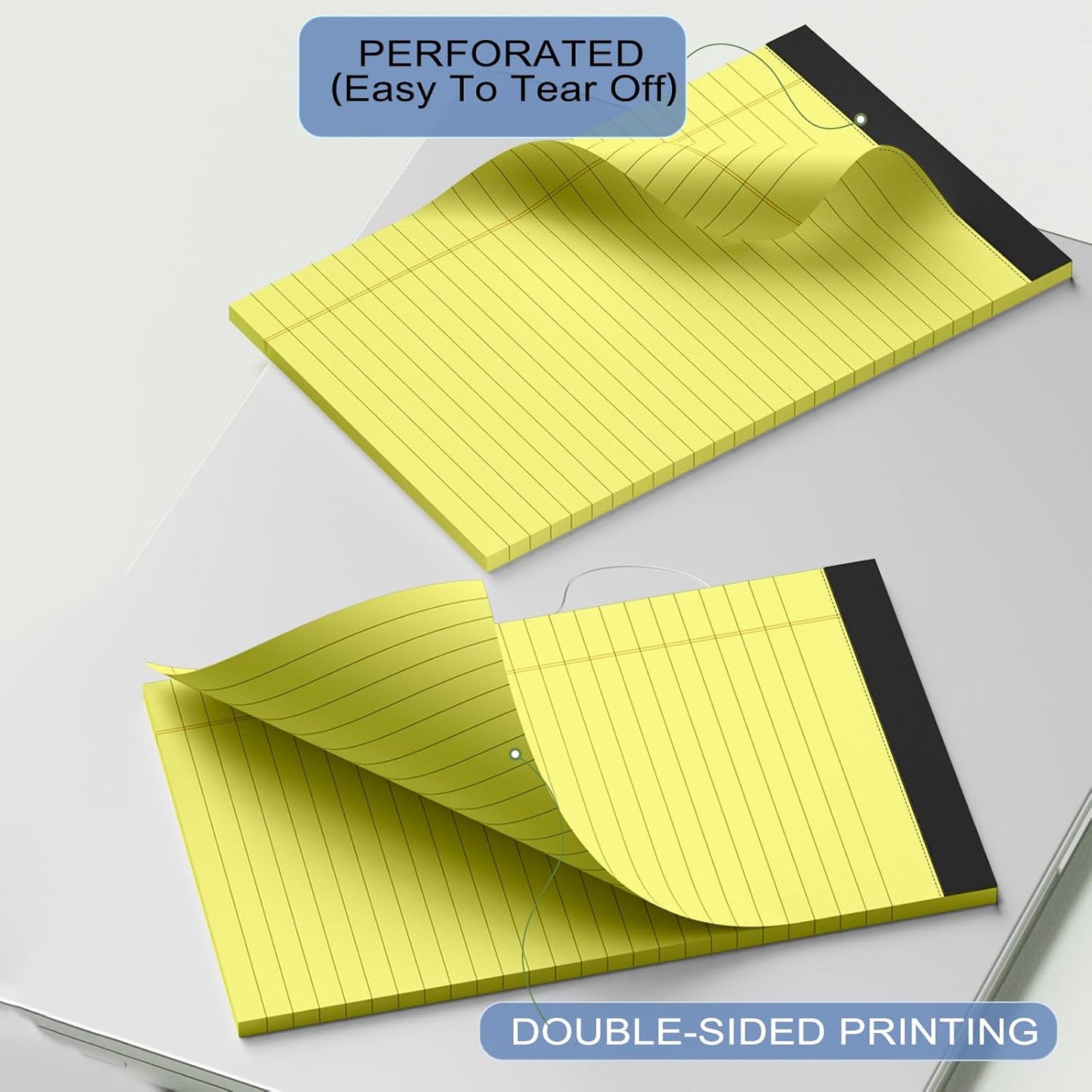 6pcs Small Note Pads, Yellow Notepads 5x8 College Ruled Notebook, Writing Pads 5 x 8, Legal Pads, Memo Pad Paper Perforate Narrow Ruled Notebooks for Work, School, Office,30 Sheets/Pack