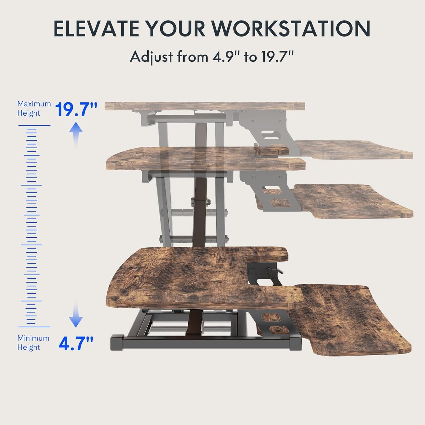 FLEXISPOT Standing Desk Converter 40in Sit to Stand up Desk Riser Height Adjustable Computer Workstation with Spacious 2-Tier Desktop, Rustic Color