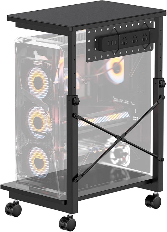 PUTORSEN Height Adjustable Computer Tower Stand - 2-Tier ATX-Case PC Floor Stand with Rolling Wheels, Black