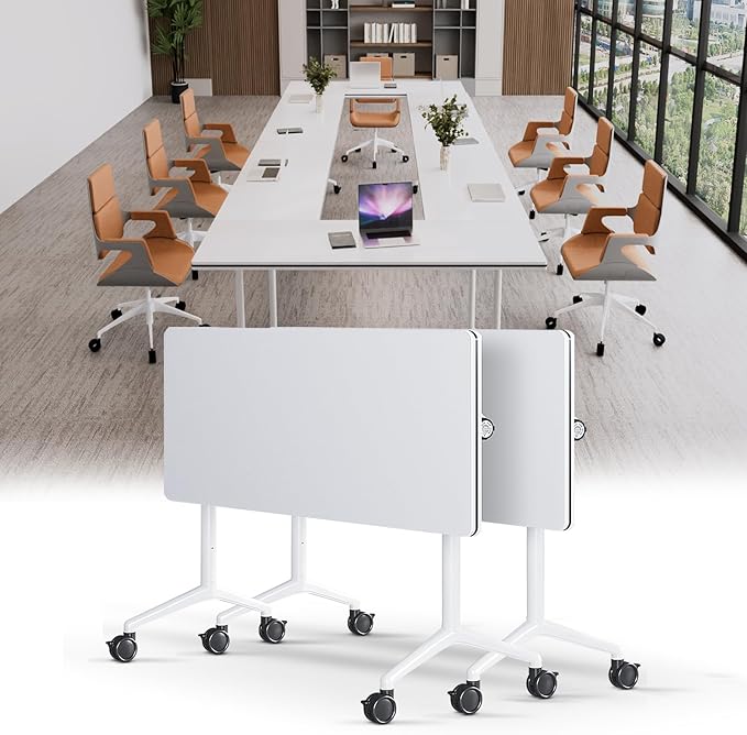 Conference Table, Folding Conference Tables for 2-20 People, Modern Conference Room Table with Wheels, Super Sturdy Large Rectangle Mobile Meeting Seminar Tables for Office (2PCS 47.2in)