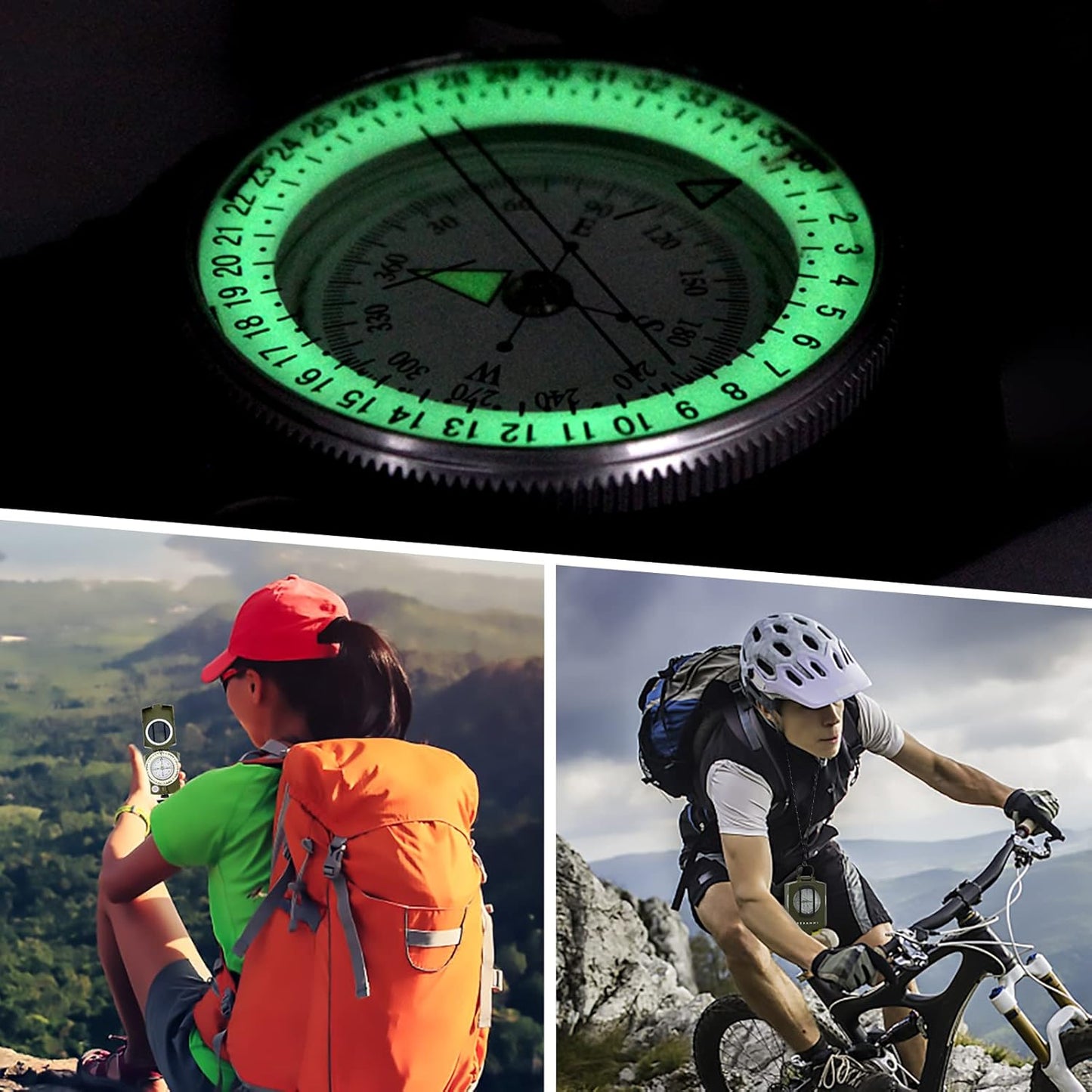 INMAKER Compass, Compass Hiking with Survival Whistle, Luminous Compass Gift for Kids, Apply to Outdoor Survival, Camping and Navigation