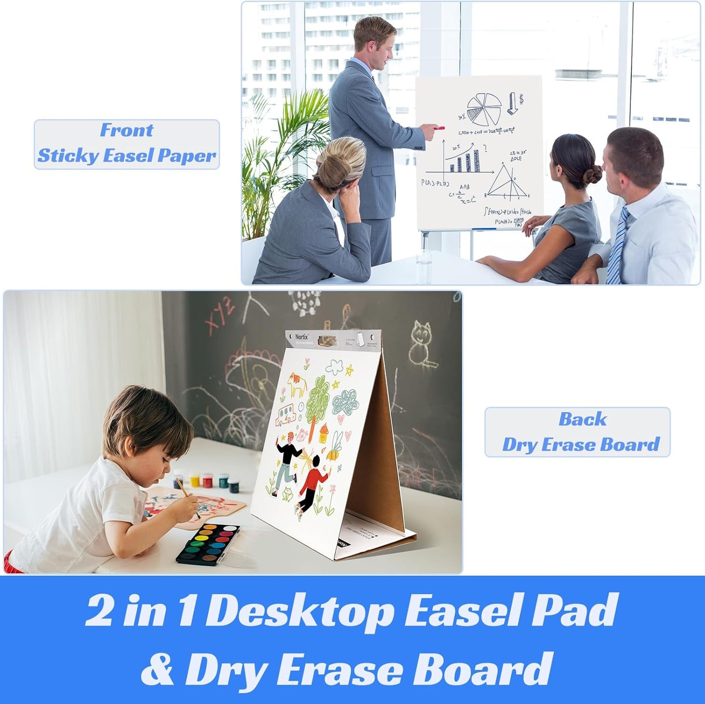 Nortix Sticky Easel Pads, Upgraded Versatile Tabletop Sticky Easel Pad with Dry Erase Surface for Meeting/Training/Doodling, 20x23 Inches, 20 Sheets/Pad, 2 Pads