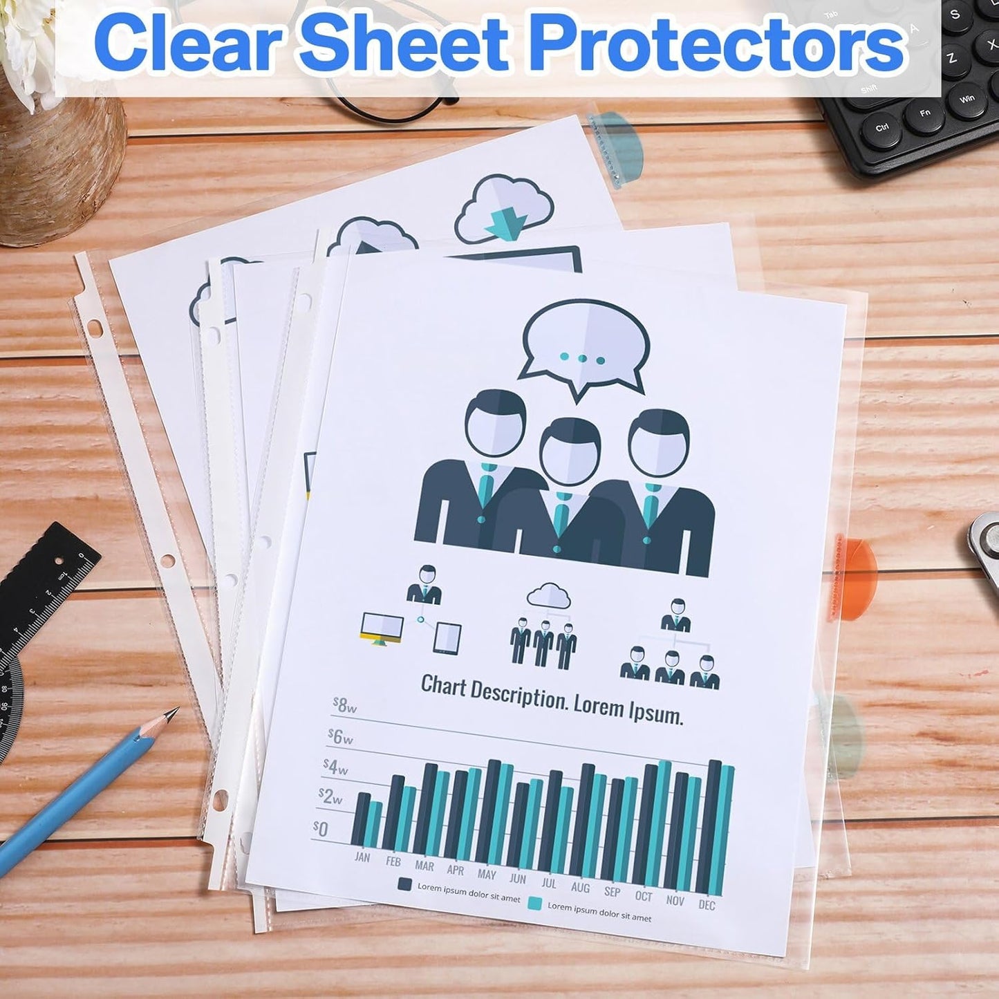 ReliThick 8 Set of 64 Pack Clear Binder Sheet Protectors with Tabs for 3 Ring Binder 8 Tab Binder Dividers with Pockets and Tabs Plastic Page Protector Insertable Index Divider, 8.5 x 11 Inch