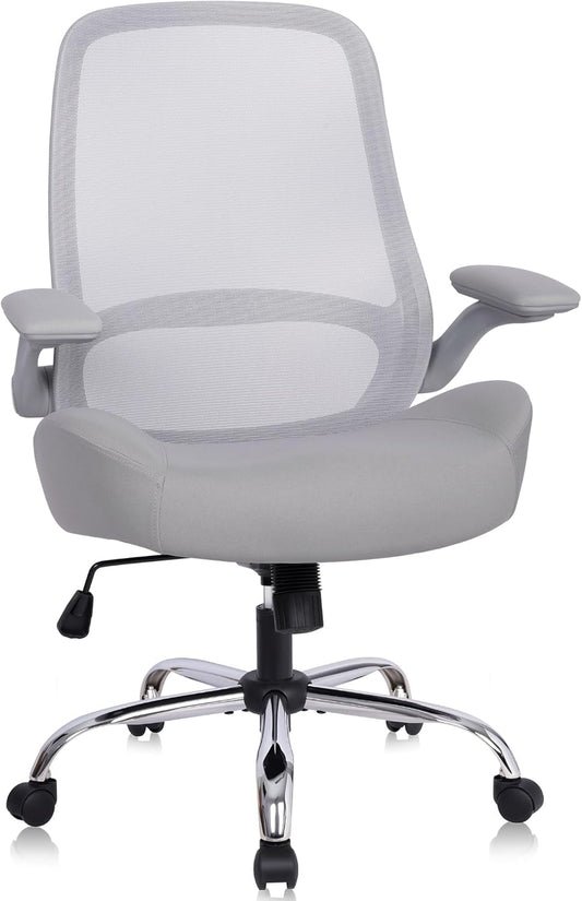 HYLONE Heavy Duty Office Chair, 5" Thickened Seat Ergonomic Desk Chair with Adjustable Armrests, Home Office Computer Chairs for Long Hours Mesh Executive Chair(Grey)