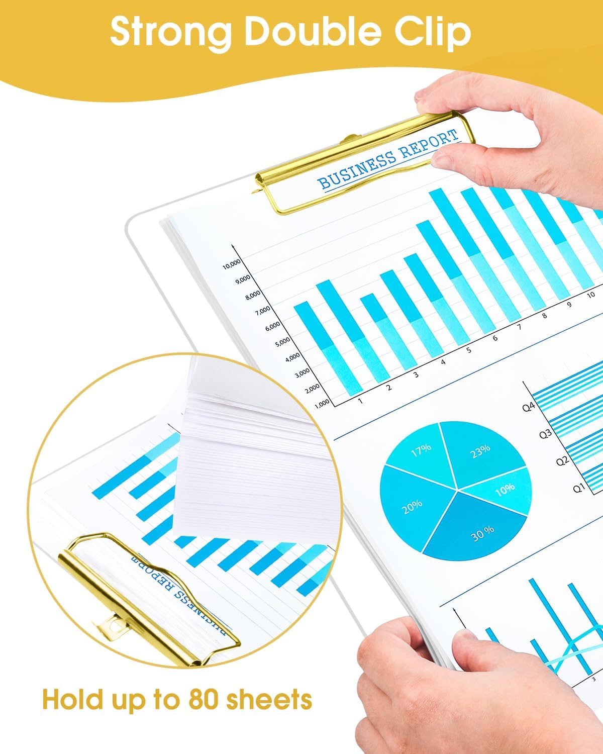 Honagu Acrylic Clear Clipboards, Transparent Plastic Clipboard with Gold Strong Clip Hidden Hanging Hole, A4 Letter Size Clipboards for Nurses, Art Student, Teachers,School & Office Supplies, 2PC