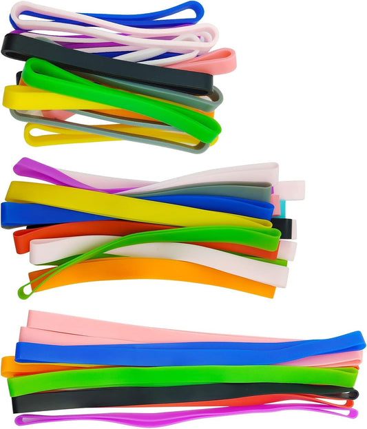 32Pcs Silicone Rubber Bands 3Sizes Elastic Rubber Wrapping Bands Thick Colorful Silicone Rubber Band for Books,Art,Exercise,Crab Traps,Cooking Boxes Wraps,Wallet Card,Office Supplies(Random Color)