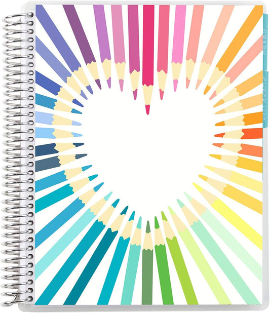 Erin Condren Spiral Teacher Record Book 7" x 9" Platinum-Coiled Notebook with 160 Pages, Colorful Tabbed Sections, Sturdy Laminated Cover, Designed for Tracking Grades, Rainbow Heart