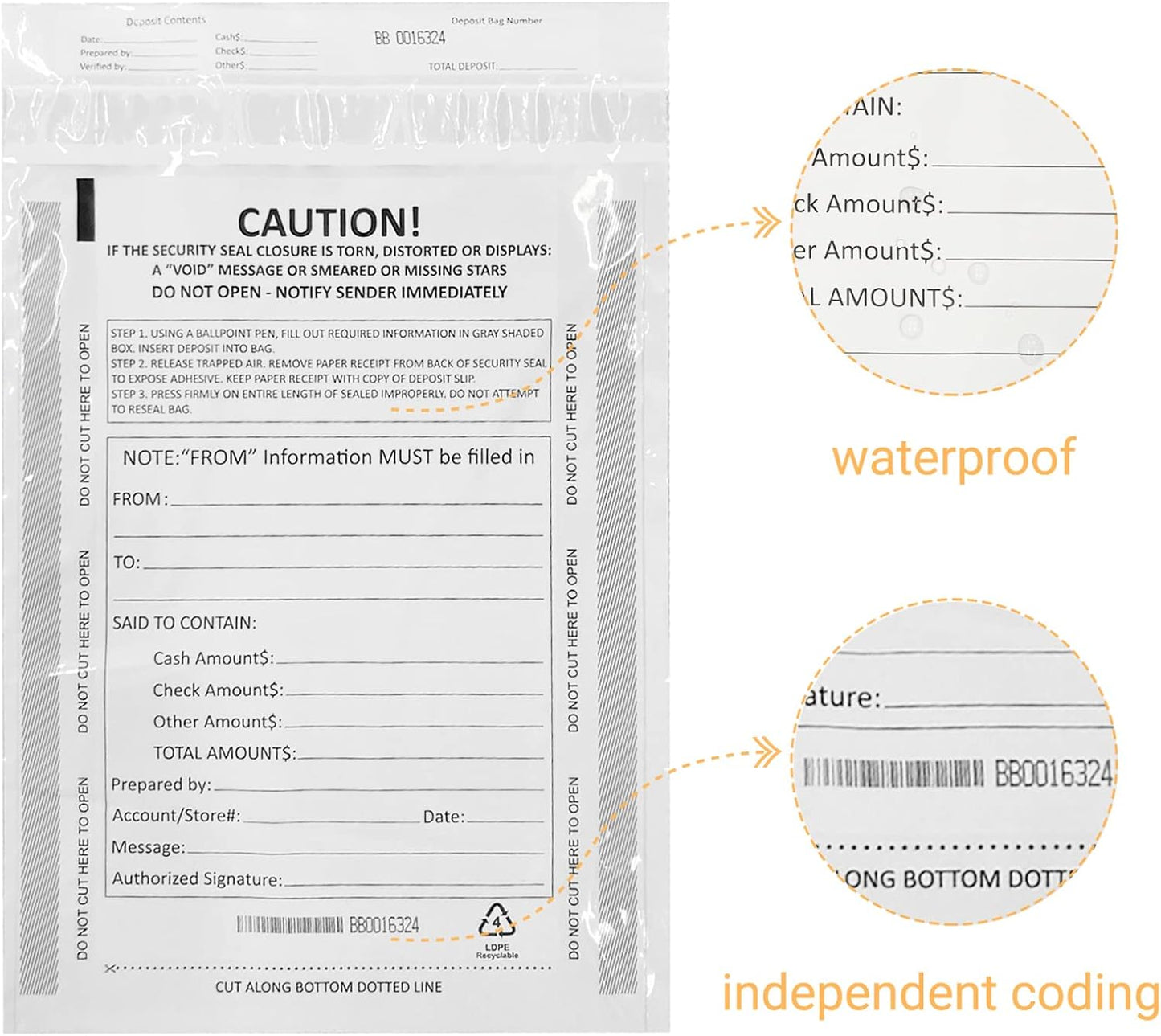 12 x 16 Inch Deposit Bags Security Pocket Bank Deposit Envelopes (White, 100 Pack)