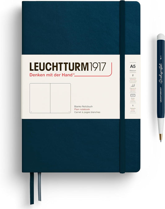 LEUCHTTURM1917 - Notebook Hardcover Medium A5-251 Numbered Pages for Writing and Journaling - Thinking Ahead (Plain Paper, Deep Sea)