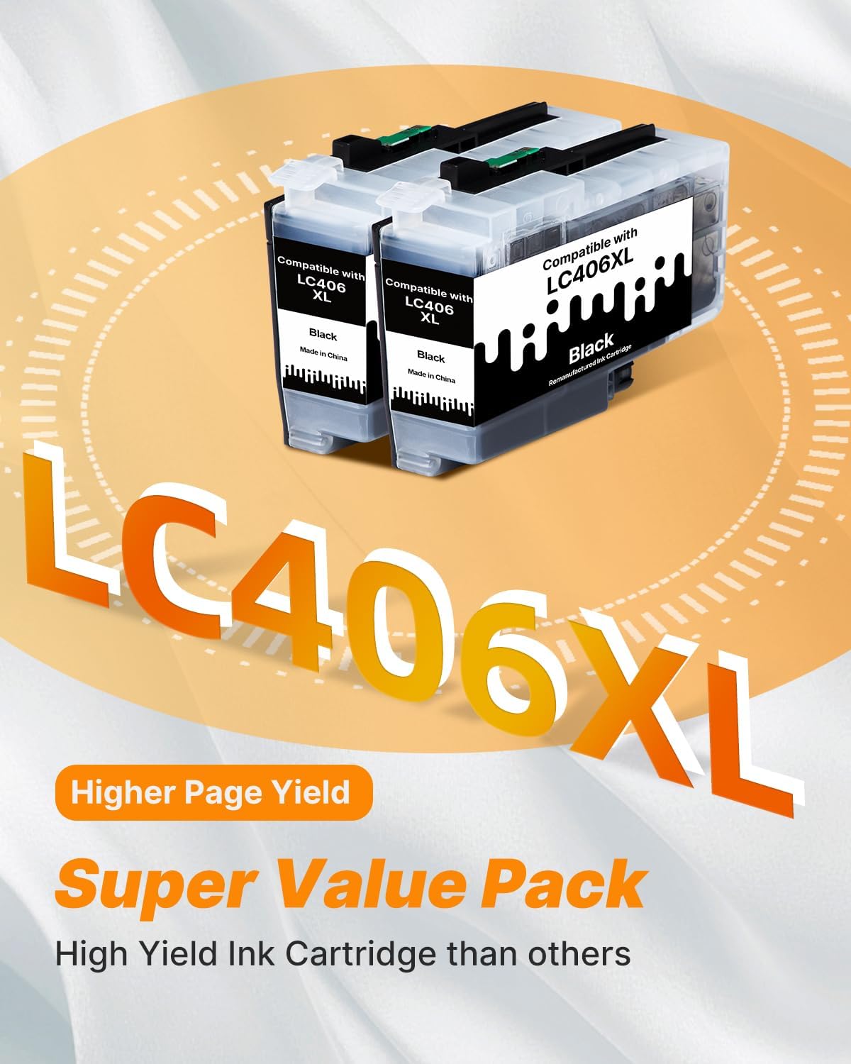 LC406 Ink Cartridges for Brother Printer Black Compatible for Brother LC406XL LC 406 XL 406 XL High Yield Ink Cartridges for Brother MFC-J4535DW MFC-J4335DW MFC-J5855DW MFC-J6555DW MFC-J6955DW, 2 Pack