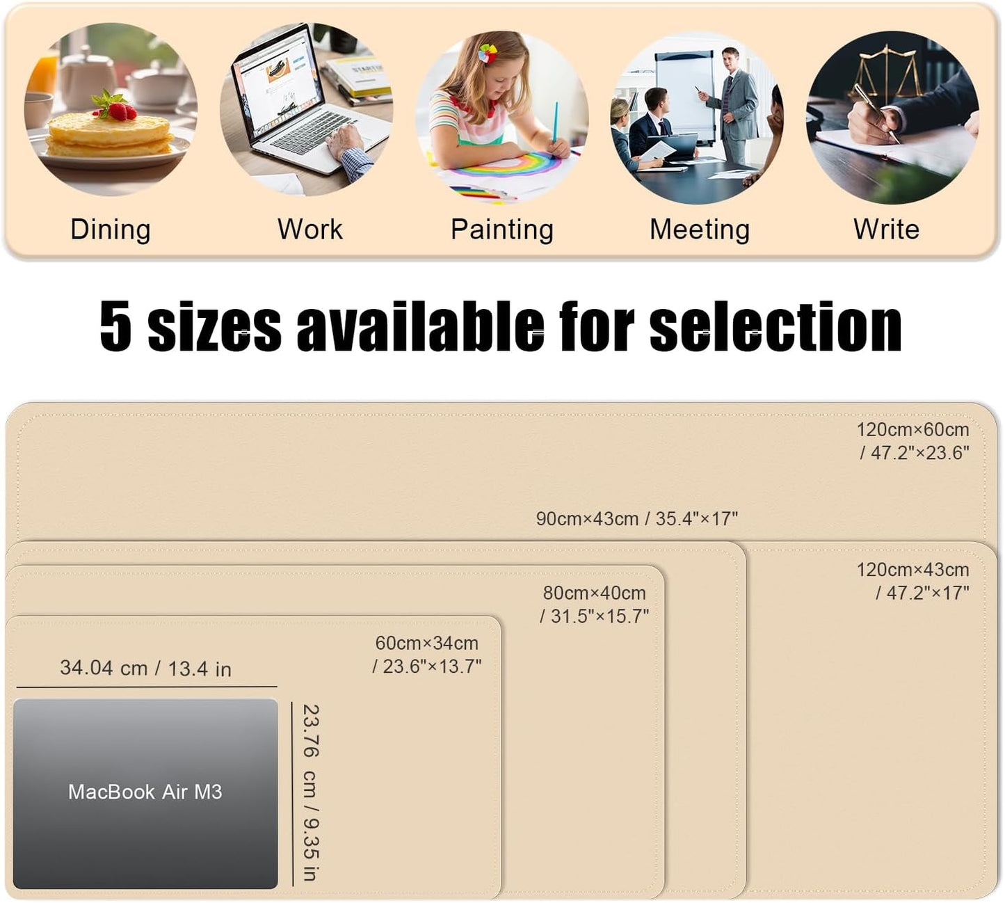 Dual-Sided Desk Pad, Natural Cork & PU Leather Mouse Pad for Desk, Desk Pad Protector, Non-Slip Desk Mat for Office and Home Work, (Apricot, 23.6" x 13.7")