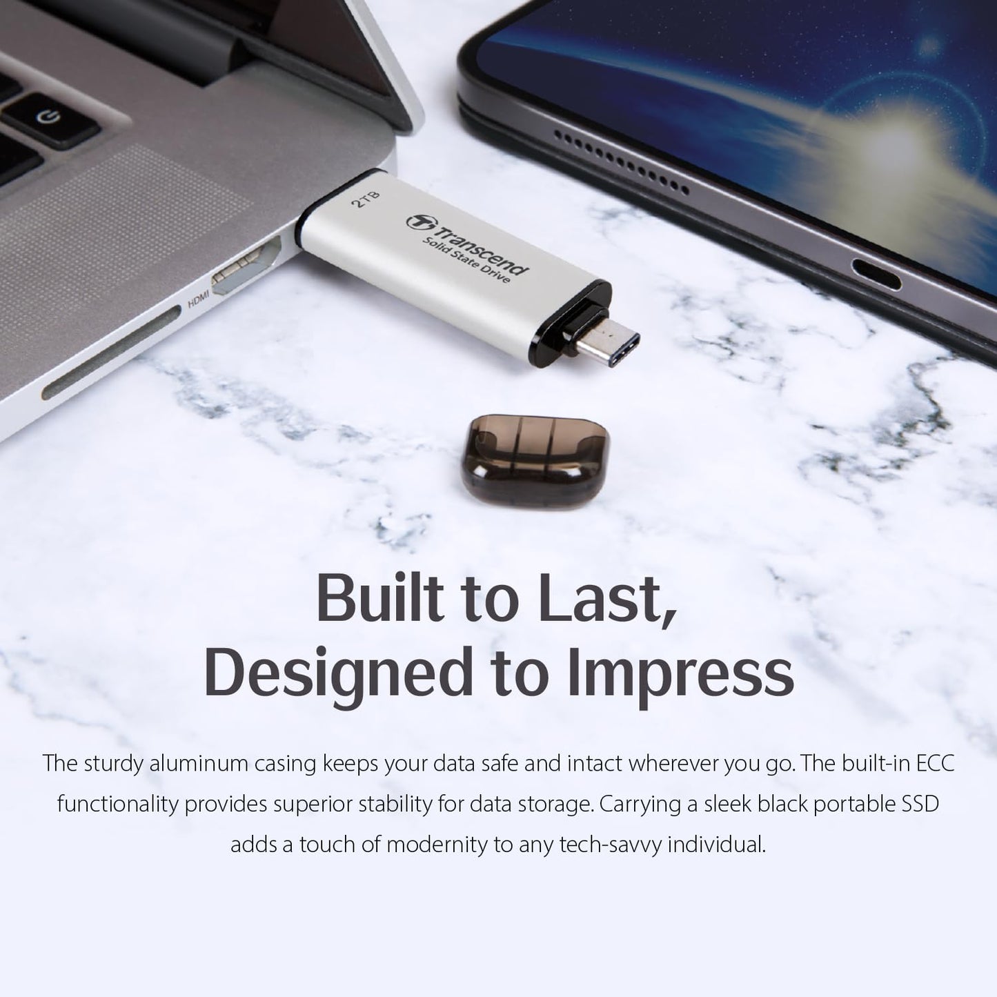Transcend 2TB External SSD, Up to 1,050MB/s, USB 3.2 Gen 2 Portable SSD, 2-in-1 Type C &Type A, USB Hard Drive for Steam Deck, ROG Ally, MSI Claw, Windows&Mac, iPhone&iPad, Android, PS5&Xbox, Smart TV