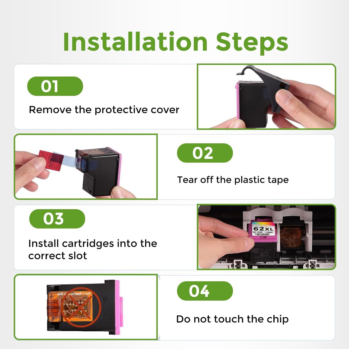 62XL Ink Cartridges Black and Color Replacement for HP 62 XL Hp62XL Cartridge for Envy 5660 7640 7645 5540 5549 OfficeJet 5745 5740 5741 8040 (2 Pack)