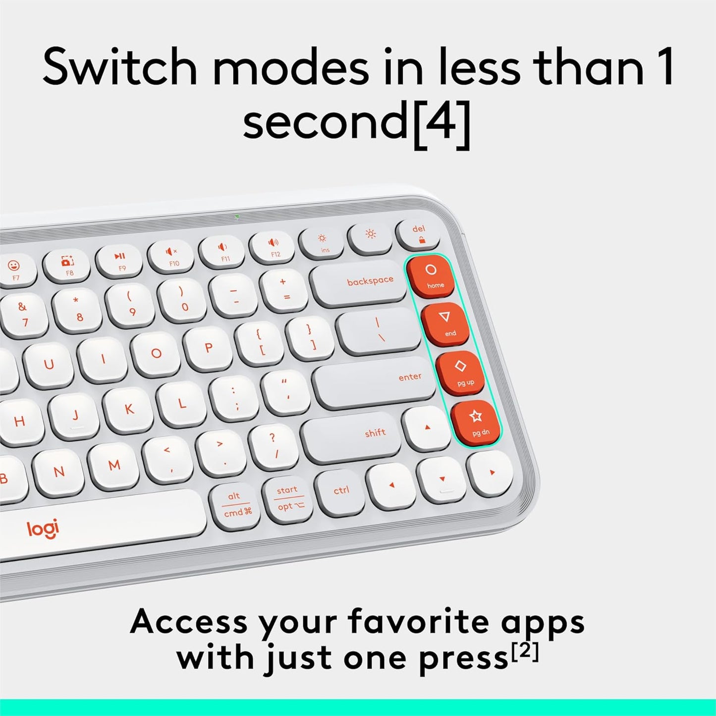 Logitech POP ICON Keys Wireless Bluetooth Keyboard, Comfortable Typing, Programmable Keys, Easy-Switch Between up to 3 Devices, for Laptop, Tablet, PC – Off White and Orange
