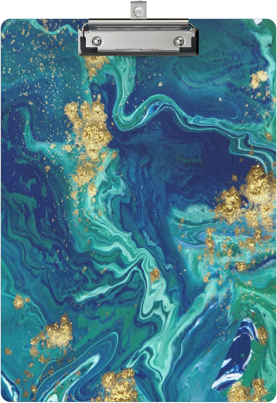 Clipboard Wood Design Decorative A4 Letter Size Clip Boards for Classroom Office, Standard Size 9" x 12.5" with Low Profile Metal Clip - Blue Gold Marble