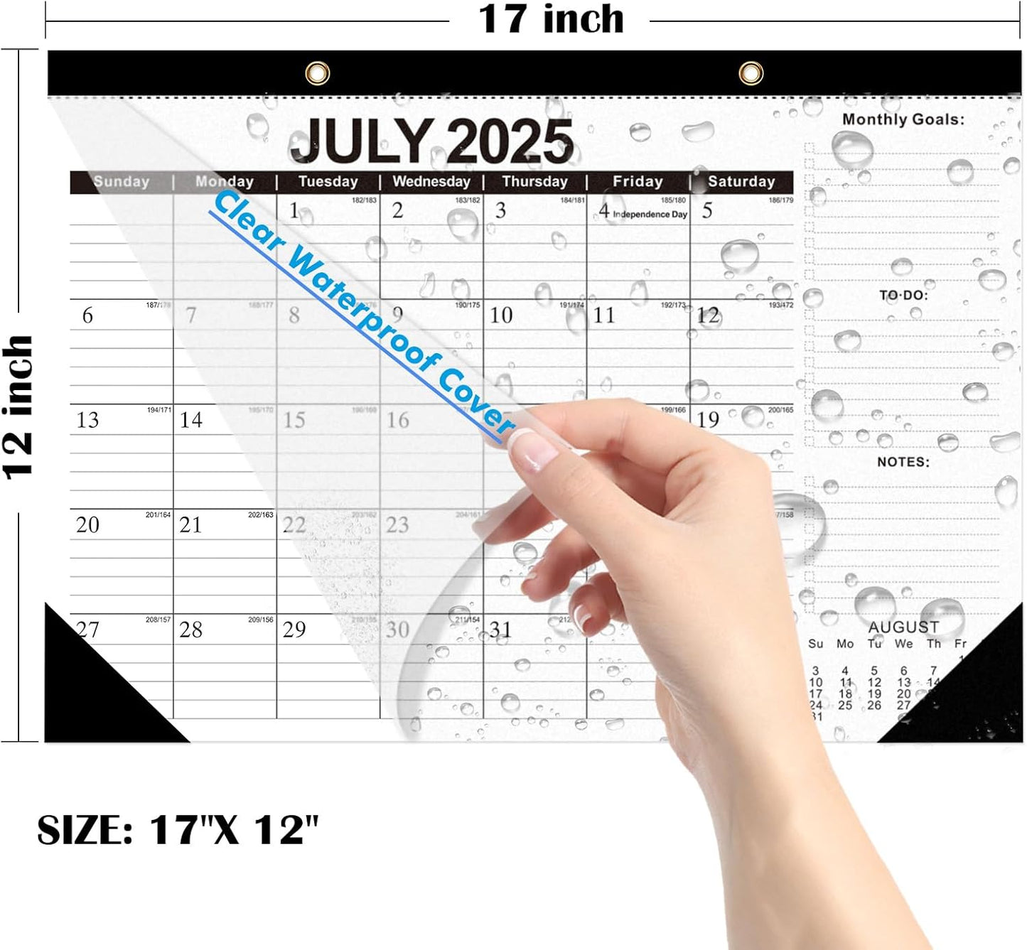 Wall Calendar 2025-2026 with Julian Date,Desk Calendar Wall Calendar from July 2025 to December 2026,18 Months Calendar 17"×12" Thick Paper for Office School Home