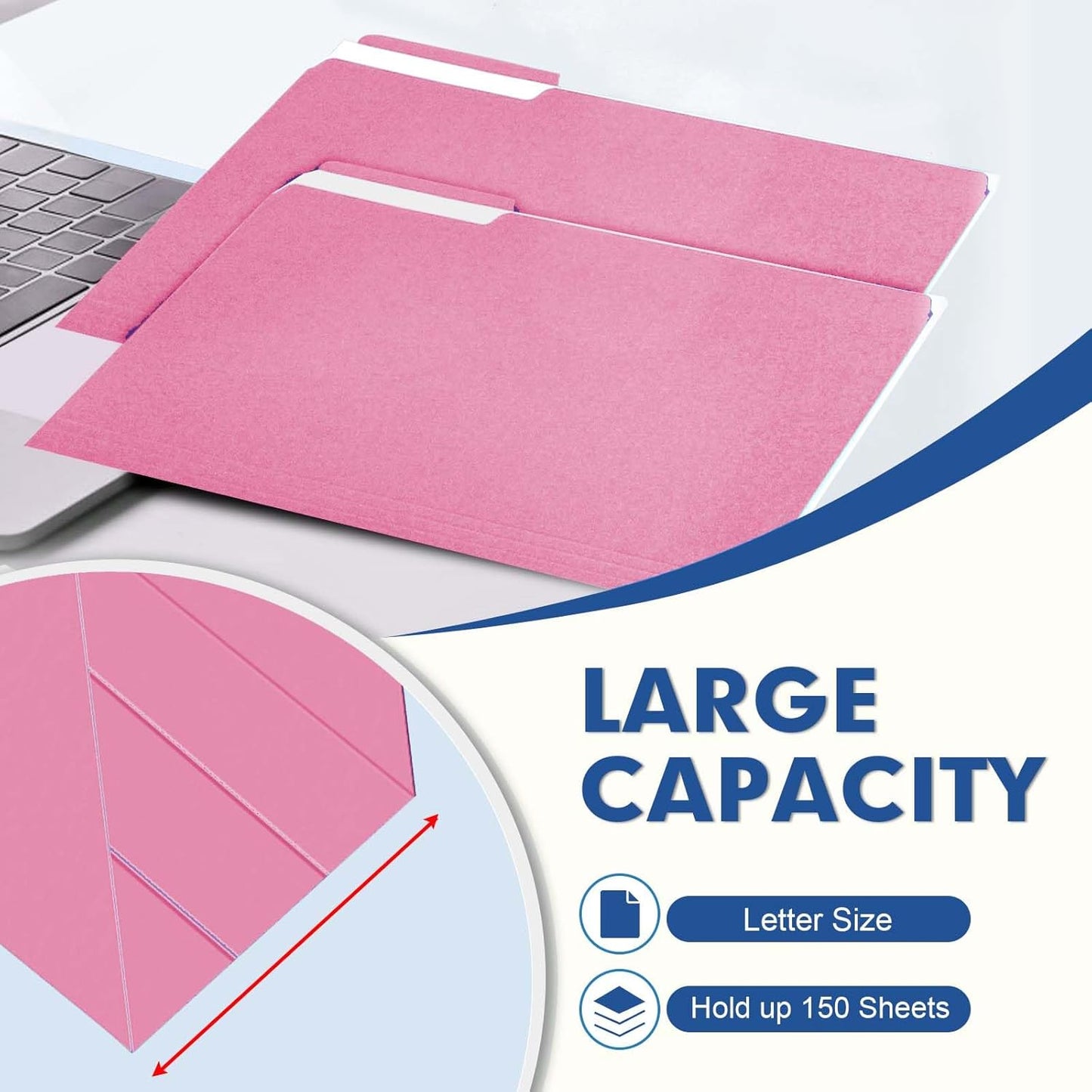 File Folder, PANDRI 120 Pack File Folder, 1/3 Cut Tab, Letter Size, Filing Folder for Office School Business, Pink