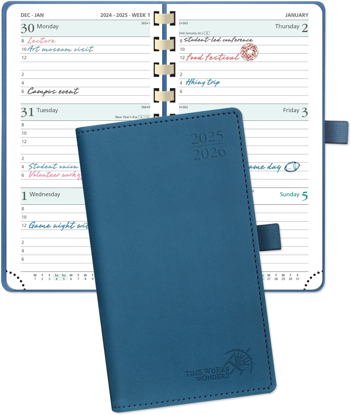 POPRUN Pocket Planner 2025-2026 (Slim Size 3.5'' x 6.5'') Academic Purse Calendar (July 2025 - June 2026) with Hourly Time Slots, 100GSM Thick Paper, Spiral Soft Cover - Night Sky Blue