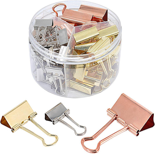 Office Binder Paper Clips Assorted Sizes Set (Small, Medium, Large) Multicolored (Rose Gold, Gold, Silver), 42 Pack