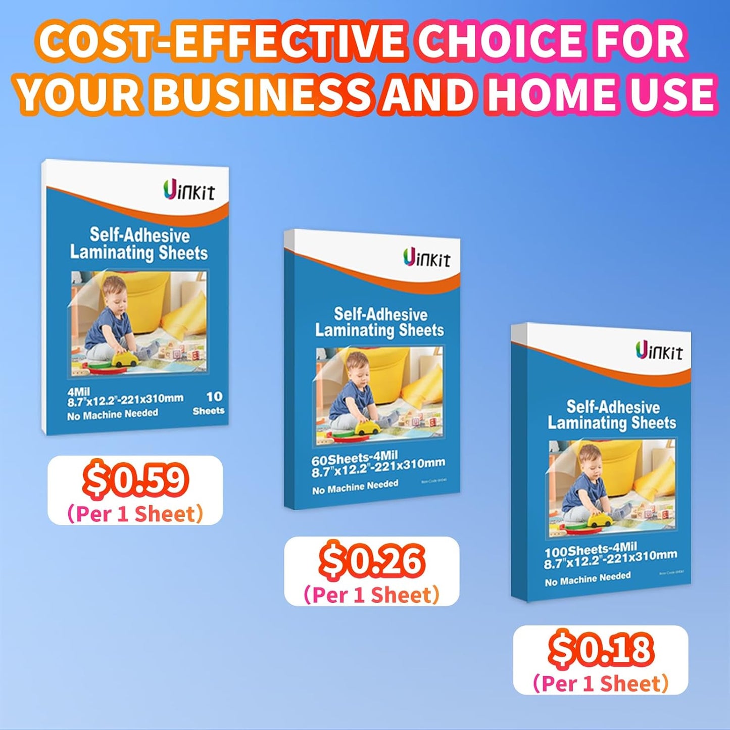 Uinkit 100PCS 4Mil Self-Adhesive Laminating Sheets, 8.7 x 12.2 Inches Clear Self Sealing Laminating Sheets, Suitable for 8.5 x 11 Inches Letter Size, No Machine Needed