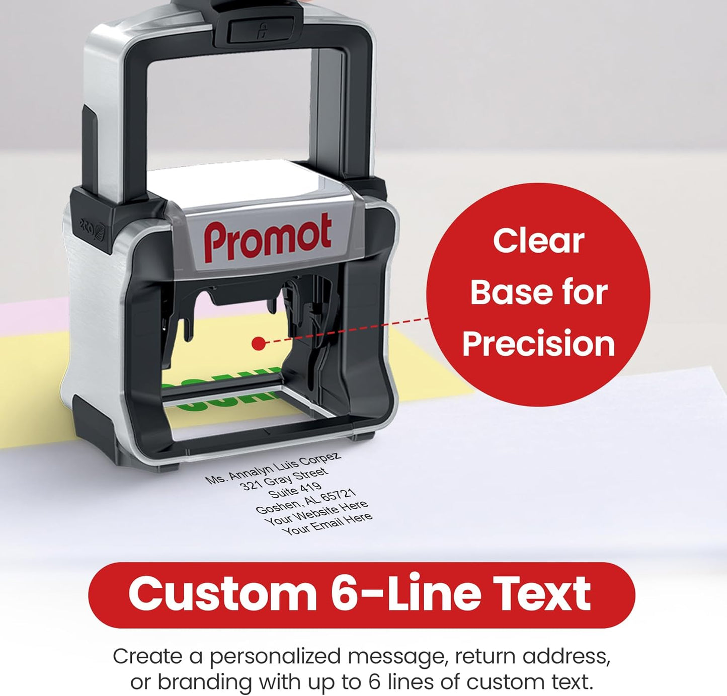 Promot Small Professional Stainless Steel Stainless Steel Self Inking 6 Lines Custom Stamp - Personalized Office Stamp