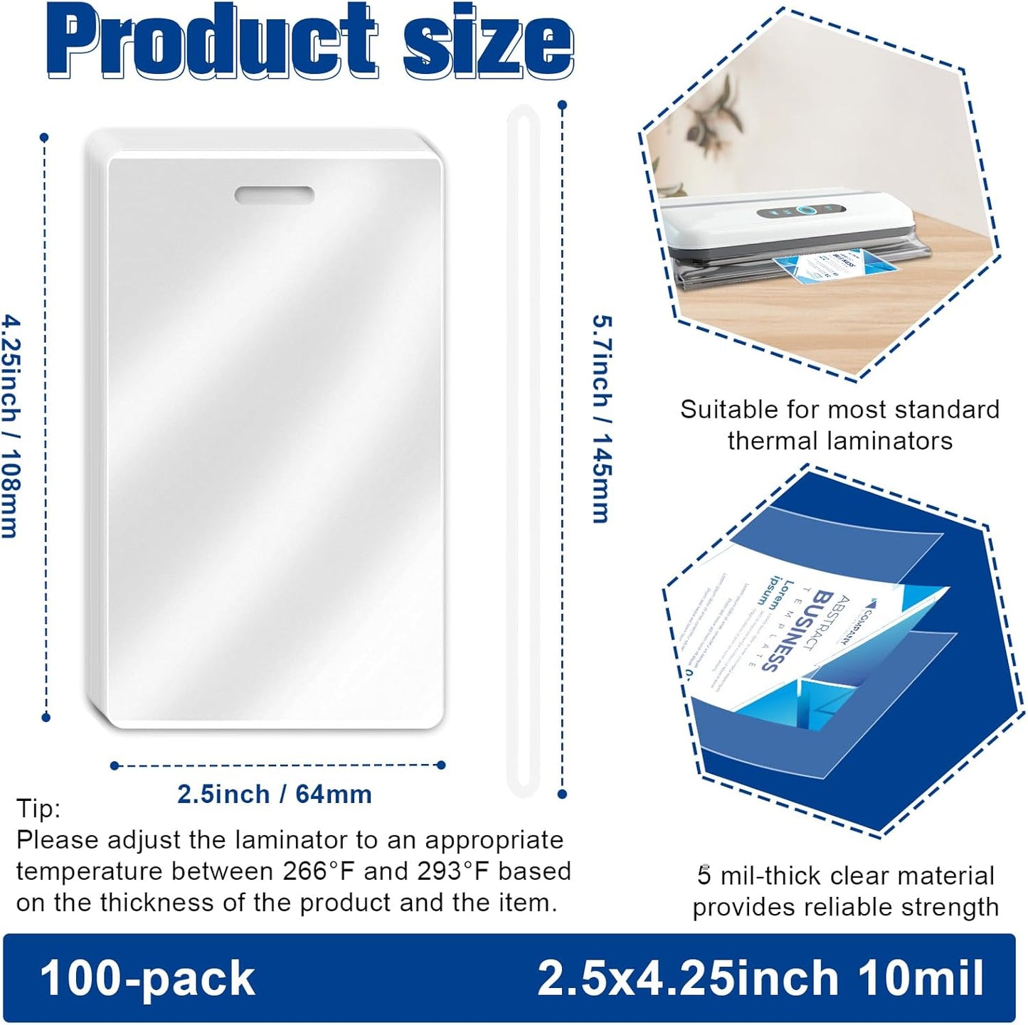 100 Pieces 10 Mil 2 1/2" x 4 1/4" Laminating Pouches with Slot Hole Printable Luggage Tags Clear Thermal Laminate Pouch Tags Kit Resealable for Work Permits Pass Cards Student ID Cards (100, 10 Mil)
