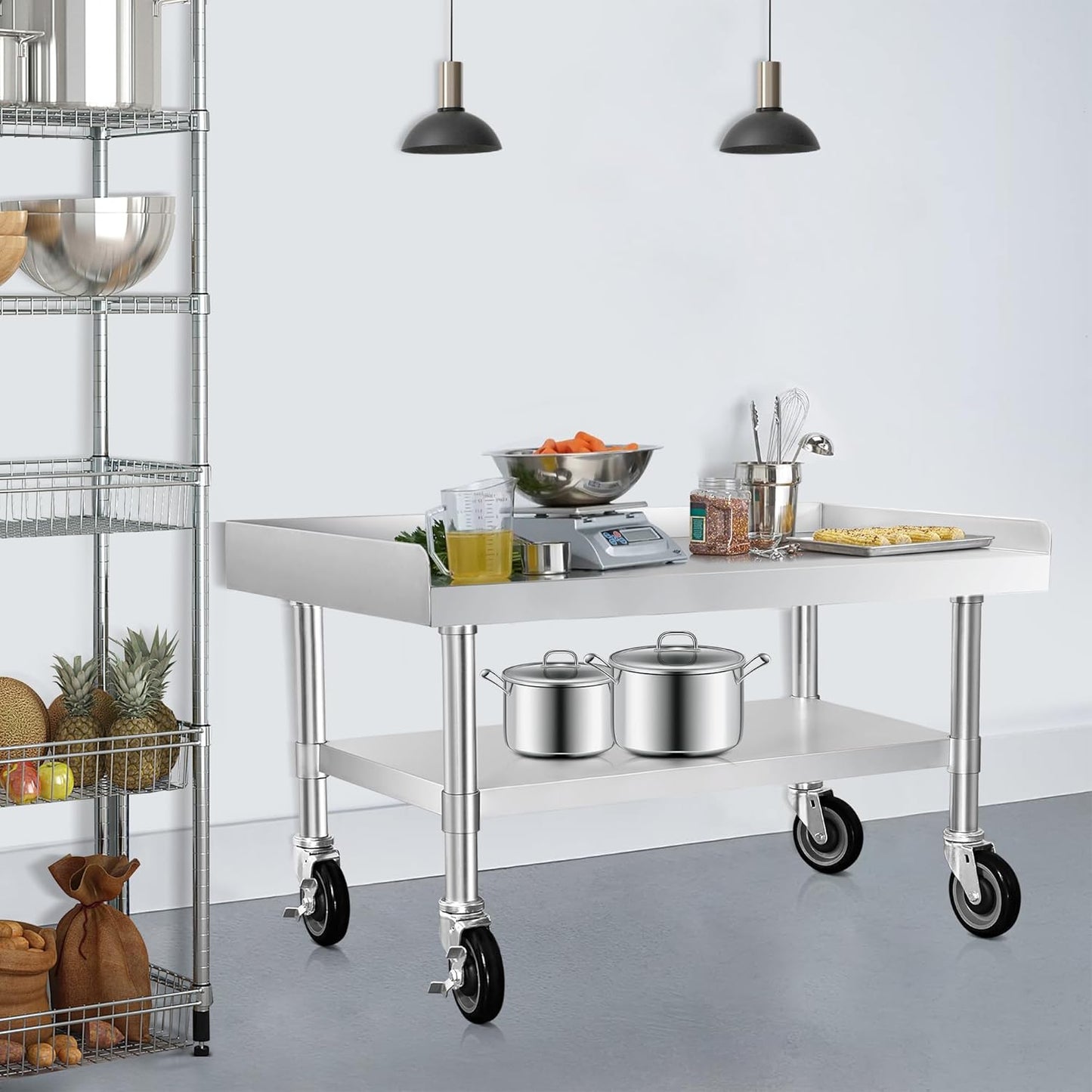 HARDURA Stainless Steel Equipment Work Stand 30" x 36" Prep Table with Under Shelf and Caster for Commercial & Workplace, Home, Hotel, Garage