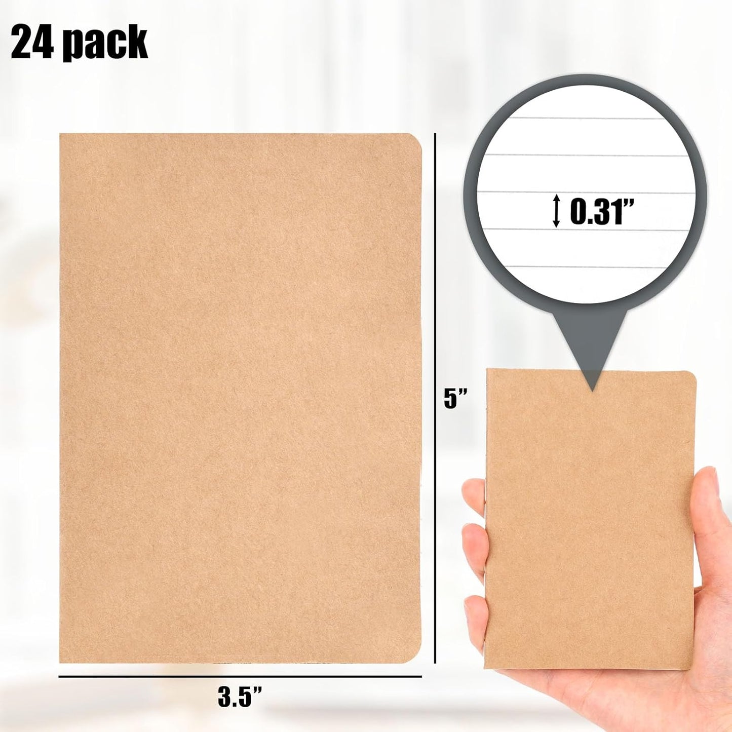 Koogel 24PCS Small Lined Notebooks Bulk, 3.5 x 5.5 Inch Mini Journal Pocket Notepads Set, Kraft Paper Cover Memo Pad for Back to School Students Home Supplies, 30 Sheets/60 Pages