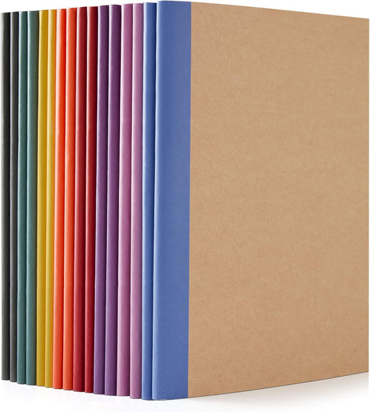 feela 16 Pack Composition Notebooks Bulk, Kraft Cover Lined Blank College Ruled Composition Travel Journals with Jewel Tone Spines For Women Students, 60 Pages, 8.3”x 5.5”, A5, 8 Vintage Colors