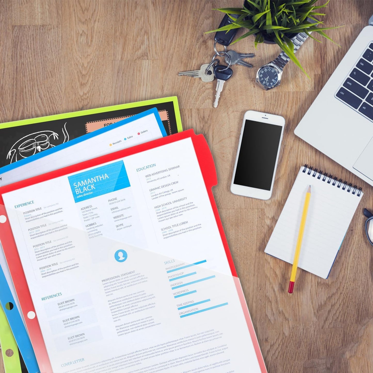 WOT I Durable 5-Tab Binder Dividers with Clear Pocket - 1 Set, Reusable Plastic Dividers for 3 Ring Binder, 5 Vibrant Colors