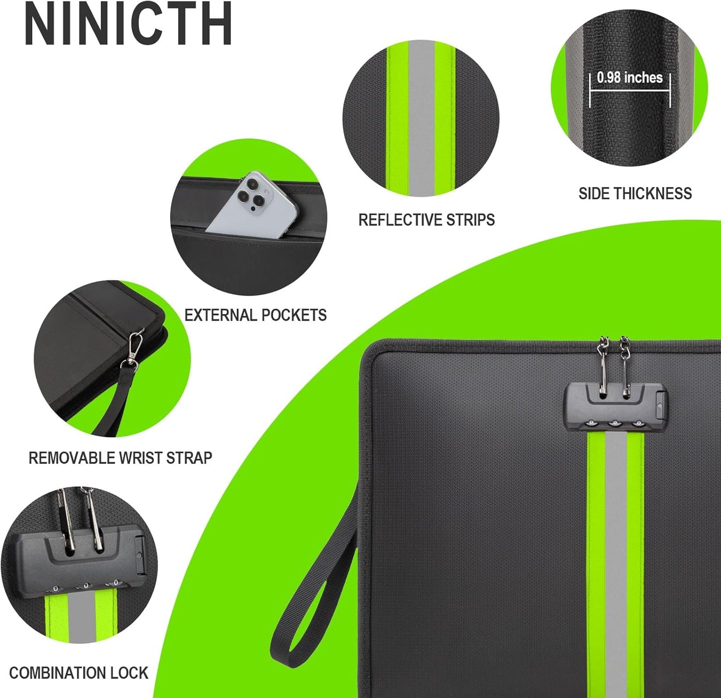 5200℉ Fireproof Waterproof Document Bag with Lock and Zipper,Safe Fireproof Waterproof Money Bag,Suitable for Cash, Mobile Phones, Keys, Credit Cards (Black, M)