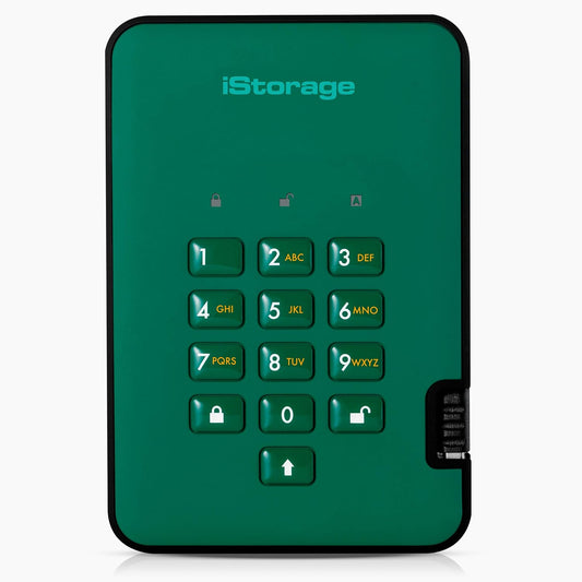 iStorage diskAshur2 HDD 500GB Green | Secure portable hard drive | Password protected | Dust & water resistant | Hardware Encryption