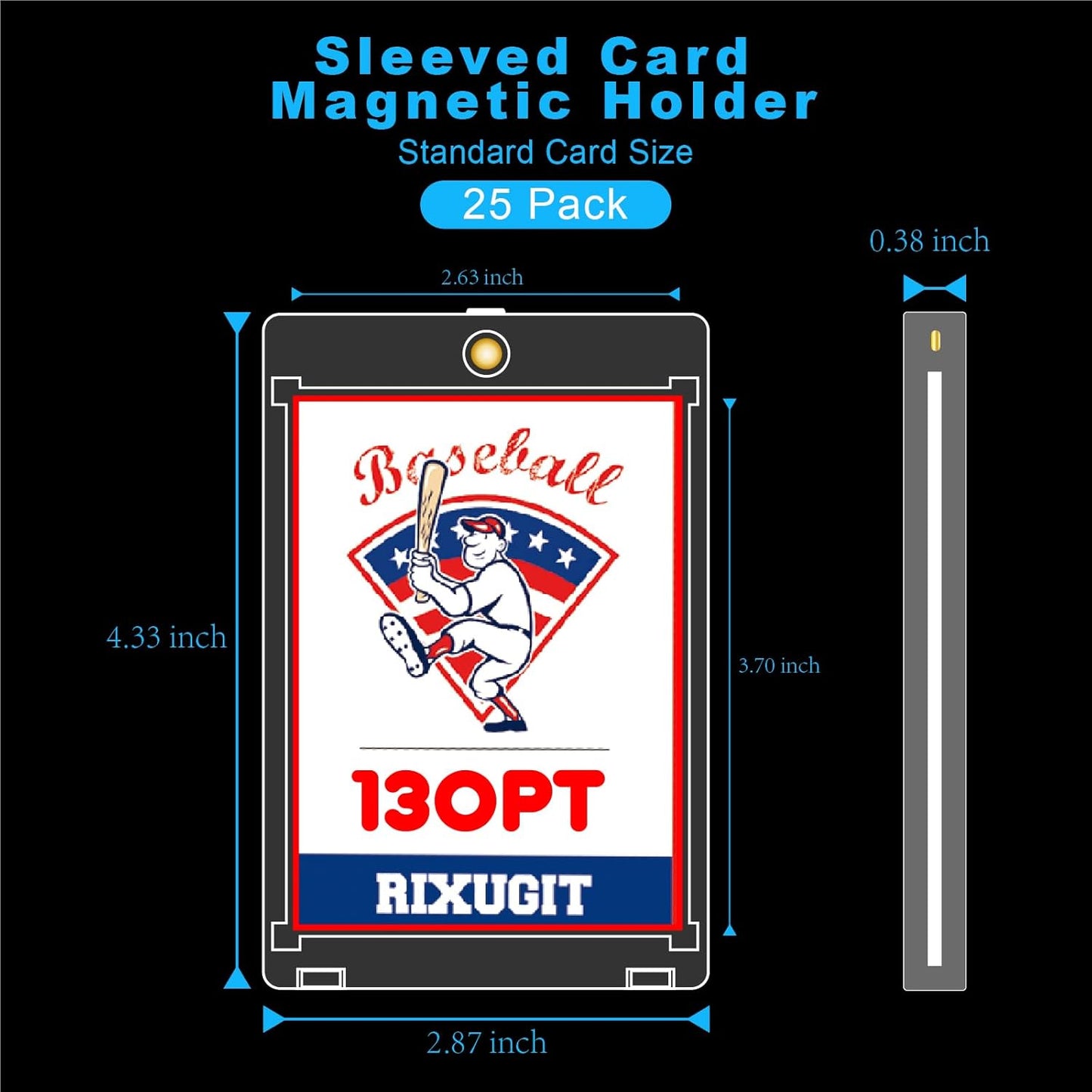 25-Pack One-Touch Magnetic Card Holders - 130PT Trading Card Protectors with Larger 2.63" x 3.70" Inner Dimensions, Fits Soft Card Sleeve on Card First, Then into Card Holder for Double Protection