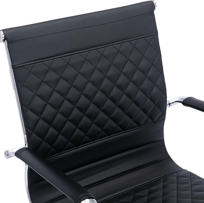 Office Guest Chairs - Reception, Waiting Room & Conference Room Set of 2 - Mid Back, Modern PU Leather Desk Chairs, Black