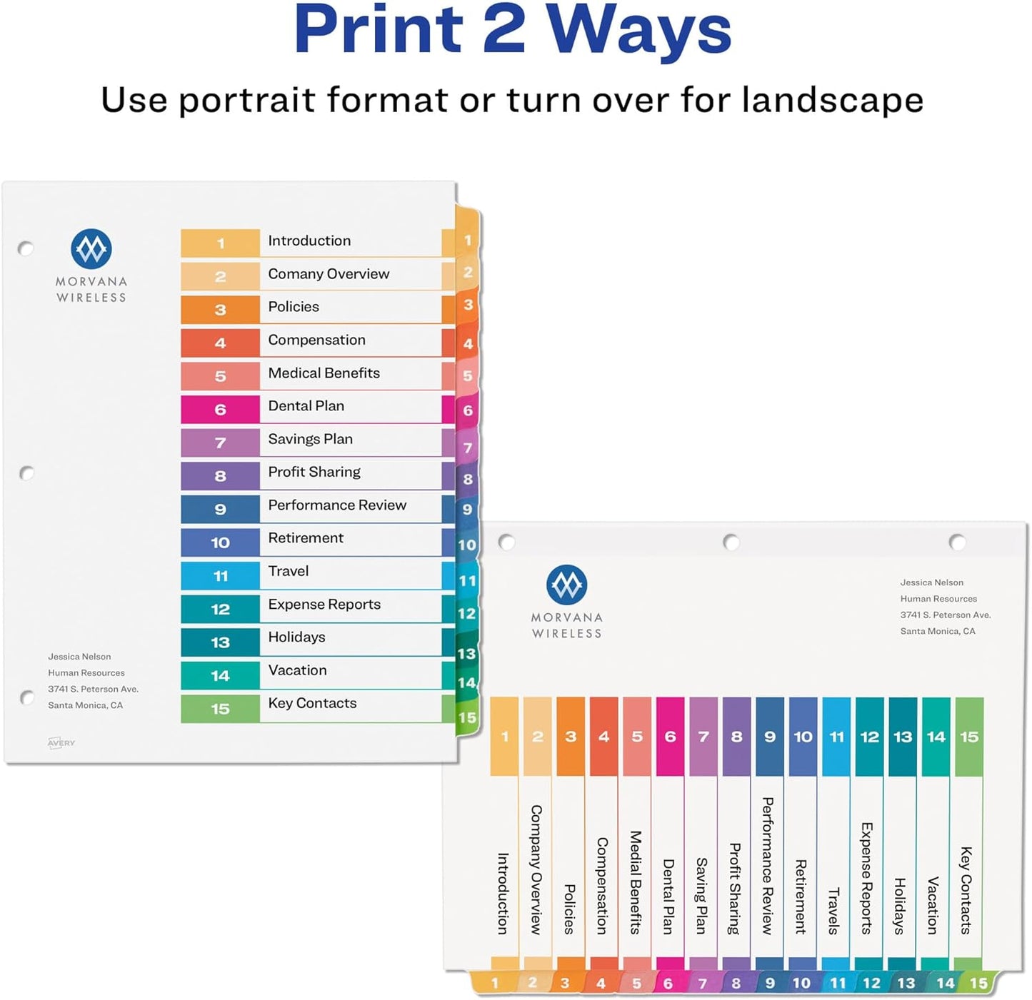 Avery 15 Tab Dividers for 3 Ring Binders, Customizable Table of Contents, Multicolor Tabs, 6 Sets (11197)