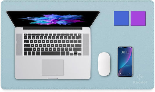 K KNODEL Desk Mat, Blotter, Dual-Sided Office Desk Pad, Waterproof Desk Mat for Desktop, Desk Blotters, PVC Leather Pad Protector (Light Blue, 23.6" x 13.8")