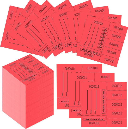 Kosiz 1000 Sheet 5 Bid Raffle Tickets Chinese Auction Tickets Sheets Auction Fundraiser Ticket Numbered with Name and Phone Number Per Sheet Raffle Tags for Silent Auction(Red)